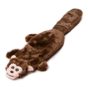Animate Brown Monkey Flat Friend 15" Multi Squeaker Dog Toy