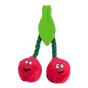 Animate Plush Cherries on Rope Squeaker Dog Toy