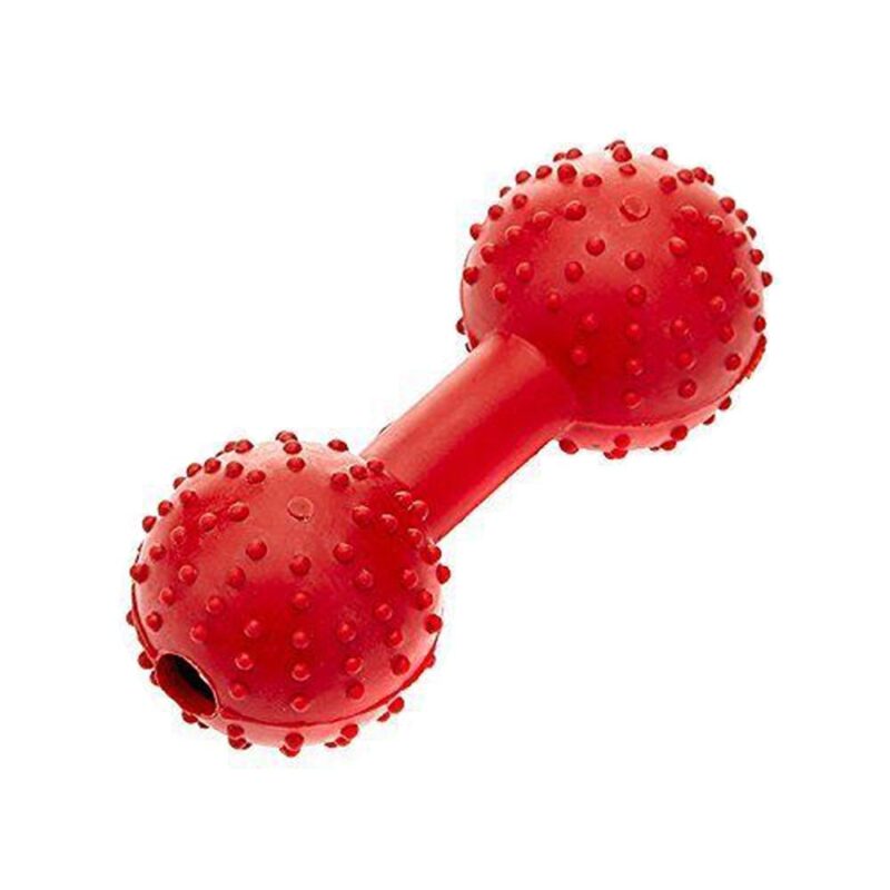 Classic Pet Products Rubber Pimple Dumbbell Dog Toy - Red